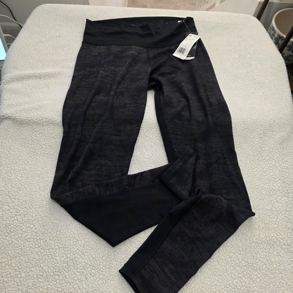 Adidas Women Breathable Yoga Gym Run Leggings Pants Black Grey Camo EA3366 L